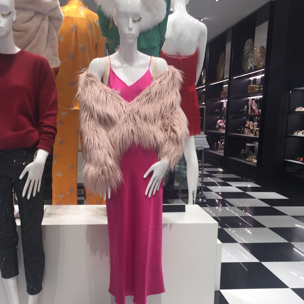The Vintage Shop Pink Dress with Cream Faux Fur Jacket